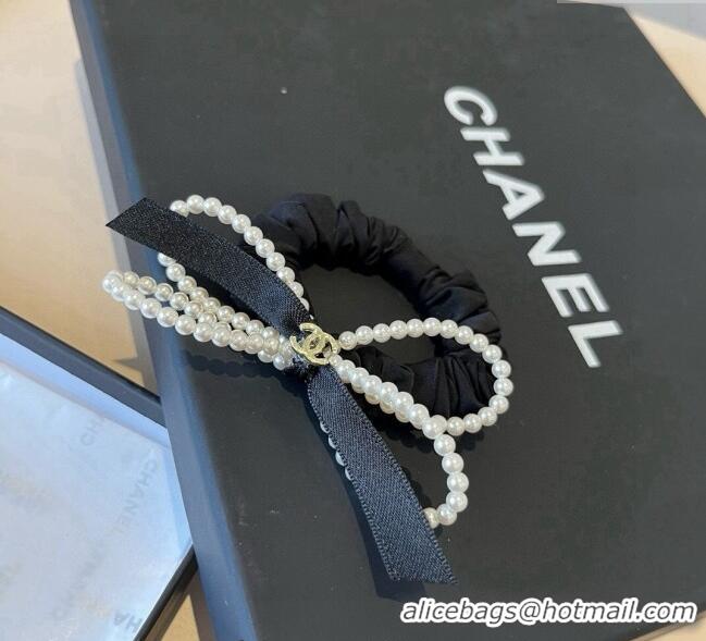 Trendy Design Chanel Hairring with Pearls and Bow 0615 Black 2025