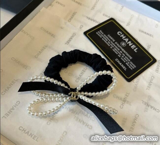 Trendy Design Chanel Hairring with Pearls and Bow 0615 Black 2025