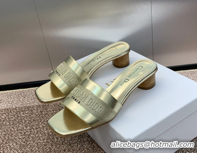 Shop Cheap Dior Dway Heel Slides Sandal 4.5cm in Calfskin and Embroidered Cotton Gold-Tone 0425104