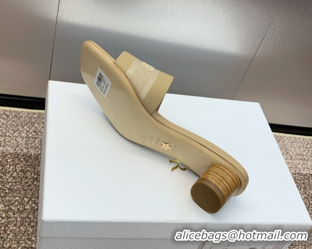Good Quality Dior Dway Heel Slides Sandal 4.5cm in Calfskin and Embroidered Cotton Beige 0425105