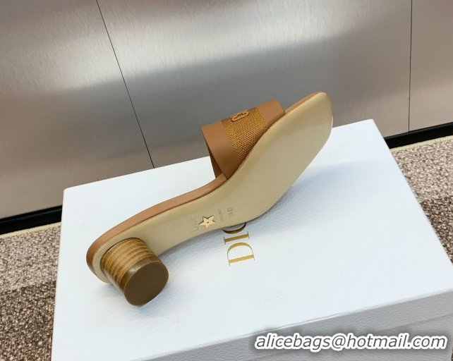 Low Price Dior Dway Heel Slides Sandal 4.5cm in Calfskin and Embroidered Cotton Brown 0425113