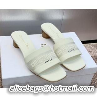 Top Grade Dior Dway Heel Slides Sandal 4.5cm in Calfskin and Embroidered Cotton White 0425115