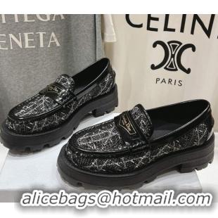 Shop Cheap Dior Boy Platform Loafers in Cannage Tweed Black 0425121