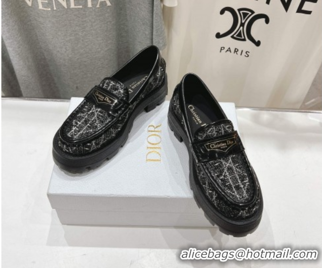 Shop Cheap Dior Boy Platform Loafers in Cannage Tweed Black 0425121