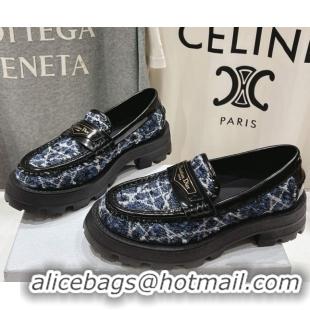 Low Price Dior Boy Platform Loafers in Cannage Tweed Black/Blue 0425122