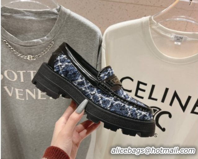 Low Price Dior Boy Platform Loafers in Cannage Tweed Black/Blue 0425122