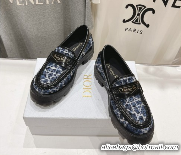 Low Price Dior Boy Platform Loafers in Cannage Tweed Black/Blue 0425122
