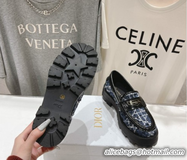 Low Price Dior Boy Platform Loafers in Cannage Tweed Black/Blue 0425122