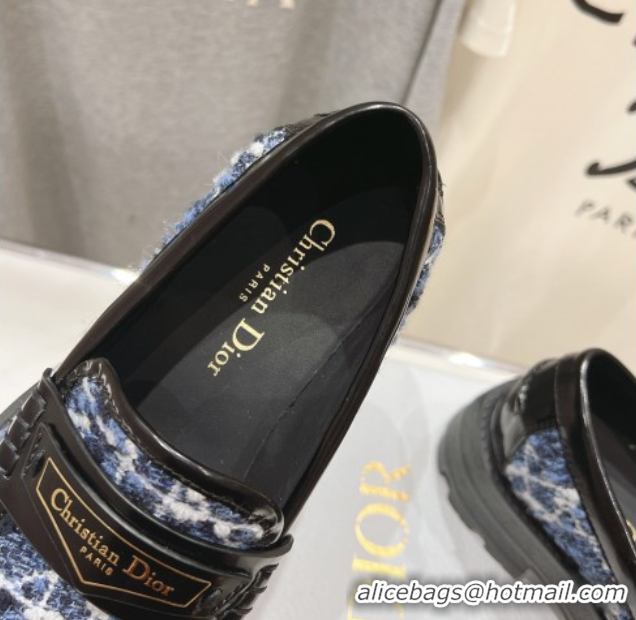 Low Price Dior Boy Platform Loafers in Cannage Tweed Black/Blue 0425122