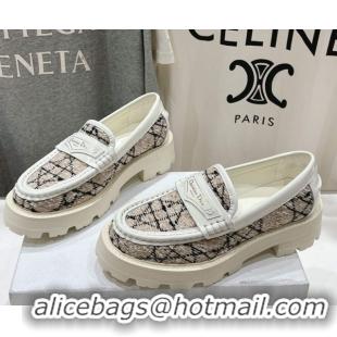 Low Cost Dior Boy Platform Loafers in Cannage Tweed White/Beige 0425123