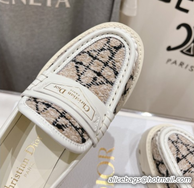 Low Cost Dior Boy Platform Loafers in Cannage Tweed White/Beige 0425123