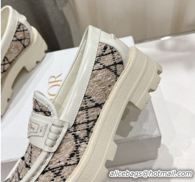 Low Cost Dior Boy Platform Loafers in Cannage Tweed White/Beige 0425123