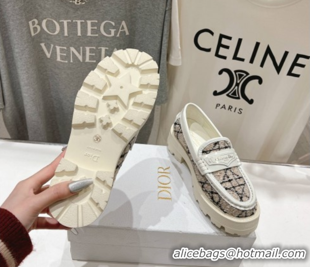 Low Cost Dior Boy Platform Loafers in Cannage Tweed White/Beige 0425123
