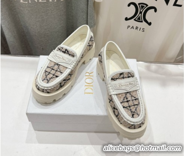 Low Cost Dior Boy Platform Loafers in Cannage Tweed White/Beige 0425123