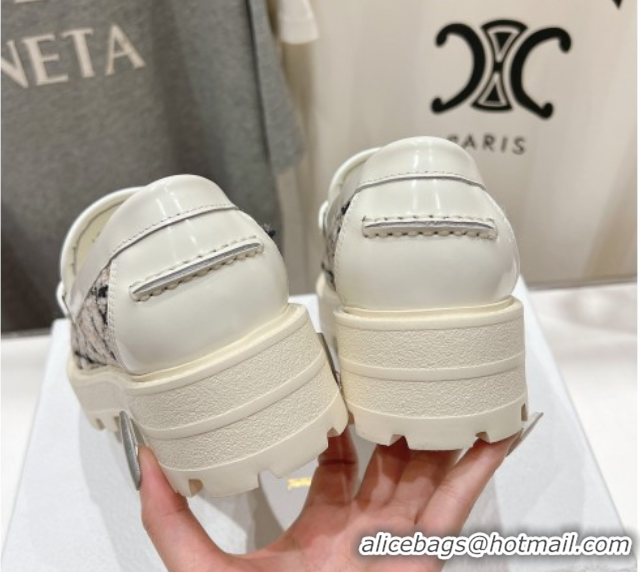 Low Cost Dior Boy Platform Loafers in Cannage Tweed White/Beige 0425123