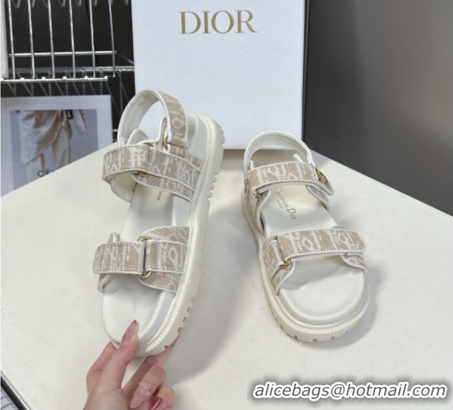 Classic Hot Dior Dioract Sandal in Beige Jacquard with Dior Oblique 5051504