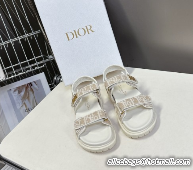 Classic Hot Dior Dioract Sandal in Beige Jacquard with Dior Oblique 5051504
