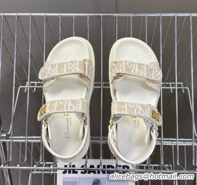 Classic Hot Dior Dioract Sandal in Beige Jacquard with Dior Oblique 5051504