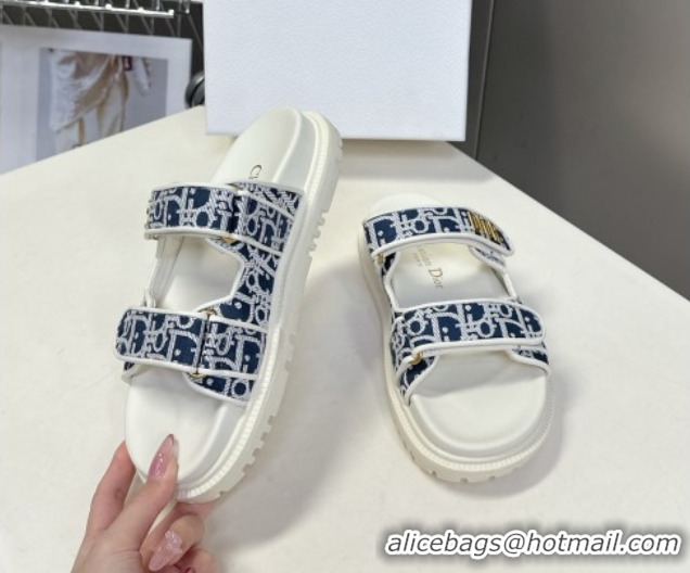 Best Product Dior Dioract Slide Sandal in Deep Blue Jacquard with Dior Oblique 5051602