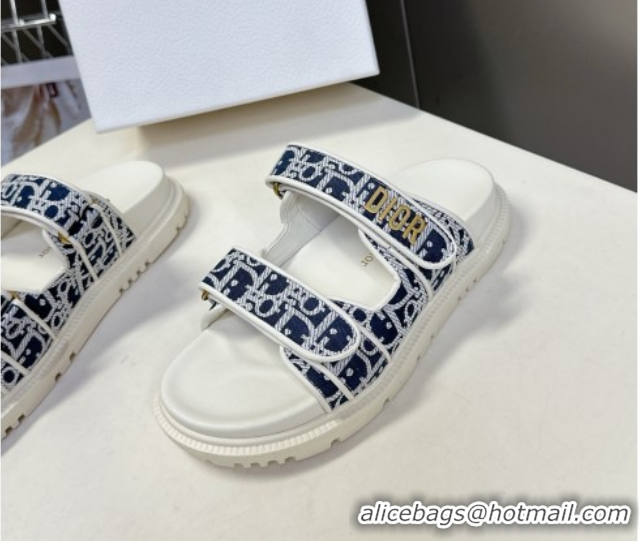 Best Product Dior Dioract Slide Sandal in Deep Blue Jacquard with Dior Oblique 5051602