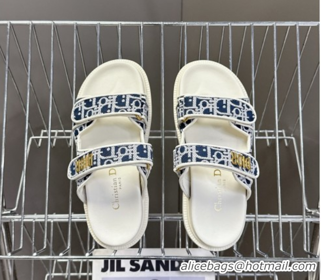 Best Product Dior Dioract Slide Sandal in Deep Blue Jacquard with Dior Oblique 5051602