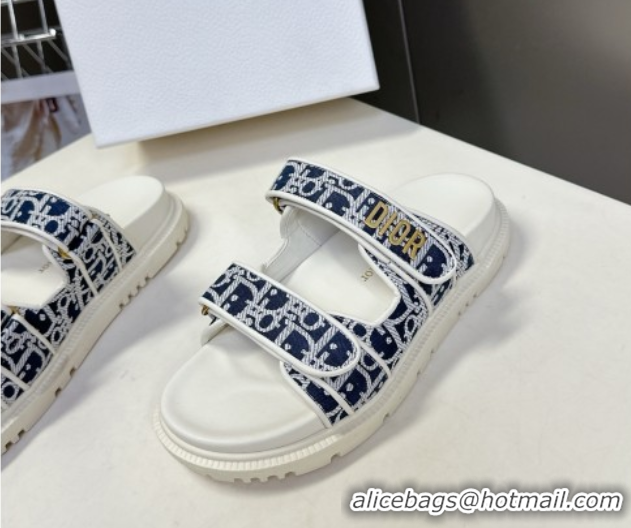 Best Product Dior Dioract Slide Sandal in Deep Blue Jacquard with Dior Oblique 5051602