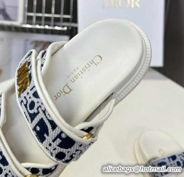 Best Product Dior Dioract Slide Sandal in Deep Blue Jacquard with Dior Oblique 5051602