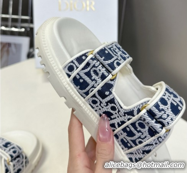 Best Product Dior Dioract Slide Sandal in Deep Blue Jacquard with Dior Oblique 5051602