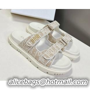 Top Design Dior Dioract Slide Sandal in Beige Jacquard with Dior Oblique 5051603