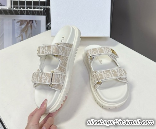Top Design Dior Dioract Slide Sandal in Beige Jacquard with Dior Oblique 5051603