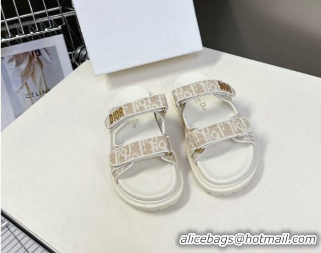 Top Design Dior Dioract Slide Sandal in Beige Jacquard with Dior Oblique 5051603