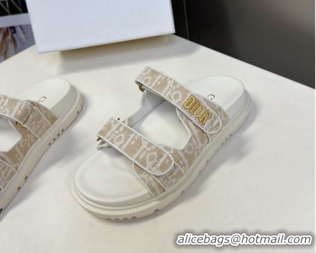 Top Design Dior Dioract Slide Sandal in Beige Jacquard with Dior Oblique 5051603