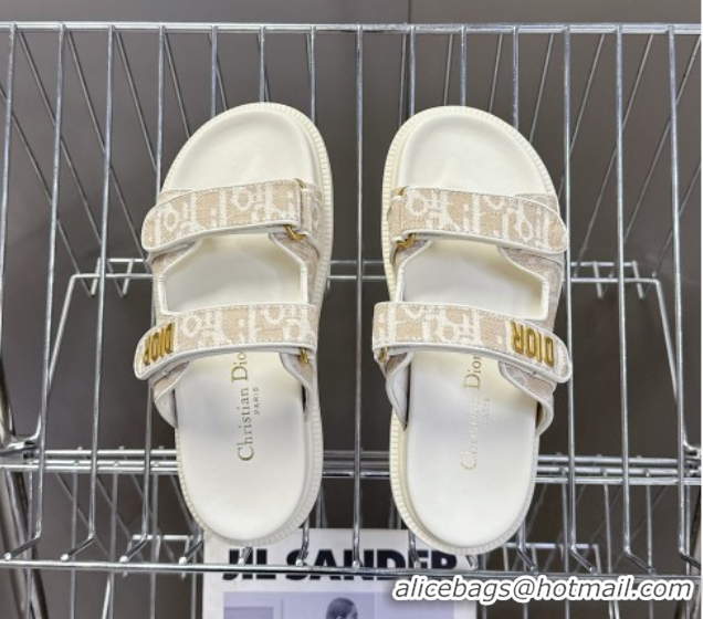 Top Design Dior Dioract Slide Sandal in Beige Jacquard with Dior Oblique 5051603