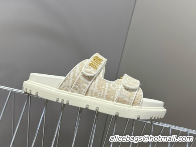 Top Design Dior Dioract Slide Sandal in Beige Jacquard with Dior Oblique 5051603