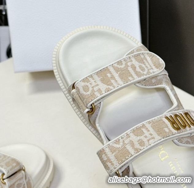 Top Design Dior Dioract Slide Sandal in Beige Jacquard with Dior Oblique 5051603