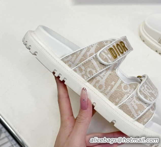 Top Design Dior Dioract Slide Sandal in Beige Jacquard with Dior Oblique 5051603