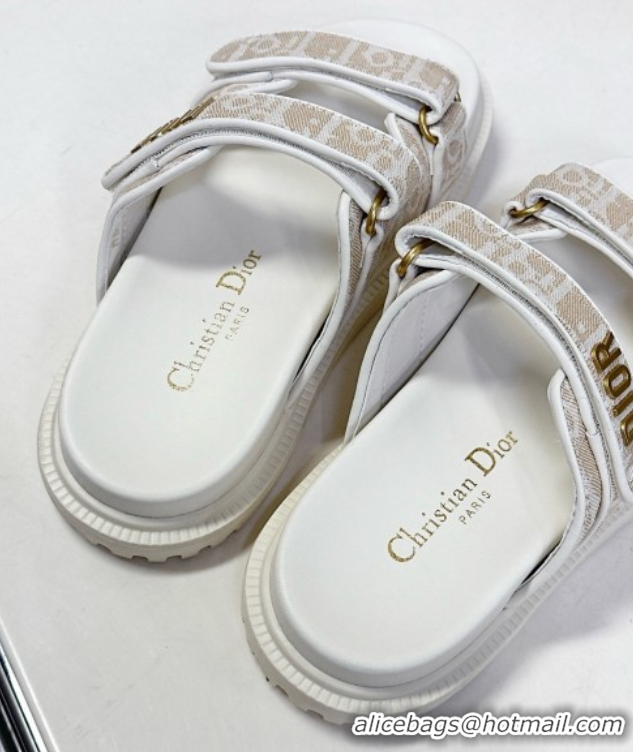 Top Design Dior Dioract Slide Sandal in Beige Jacquard with Dior Oblique 5051603