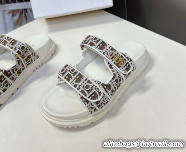 Purchase Dior Dioract Slide Sandal in Brown Jacquard with Dior Oblique 5051605