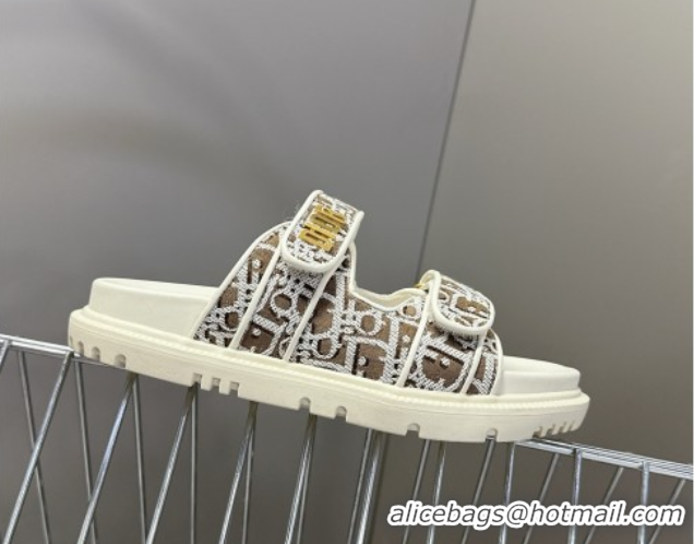 Purchase Dior Dioract Slide Sandal in Brown Jacquard with Dior Oblique 5051605