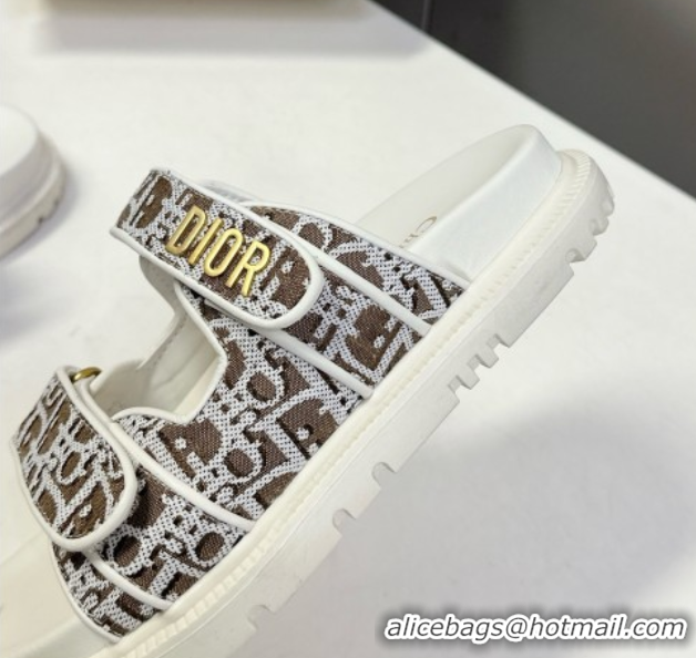 Purchase Dior Dioract Slide Sandal in Brown Jacquard with Dior Oblique 5051605