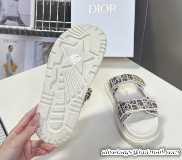 Purchase Dior Dioract Slide Sandal in Brown Jacquard with Dior Oblique 5051605