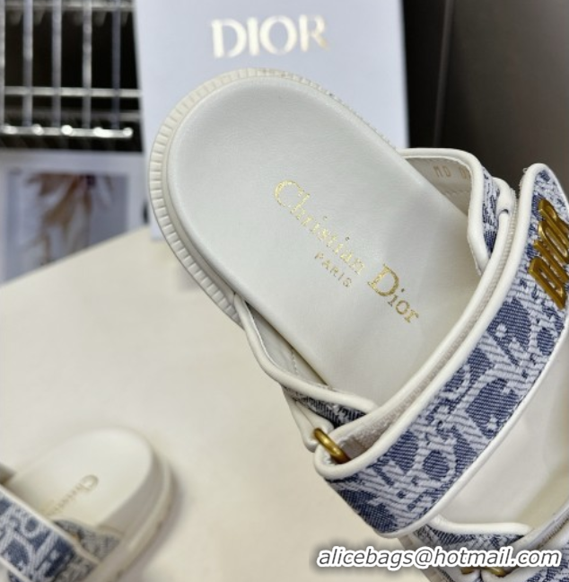 Cheap Price Dior Dioract Slide Sandal in Blue Jacquard with Dior Oblique 5051604