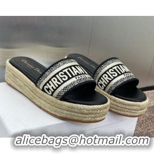 Best Price Dior Dway Platform Slides Sandal 4cm in Embroidered Cotton Black 0605018