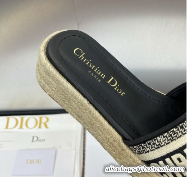 Best Price Dior Dway Platform Slides Sandal 4cm in Embroidered Cotton Black 0605018