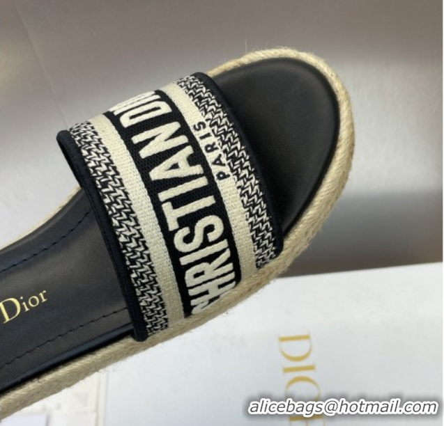 Best Price Dior Dway Platform Slides Sandal 4cm in Embroidered Cotton Black 0605018