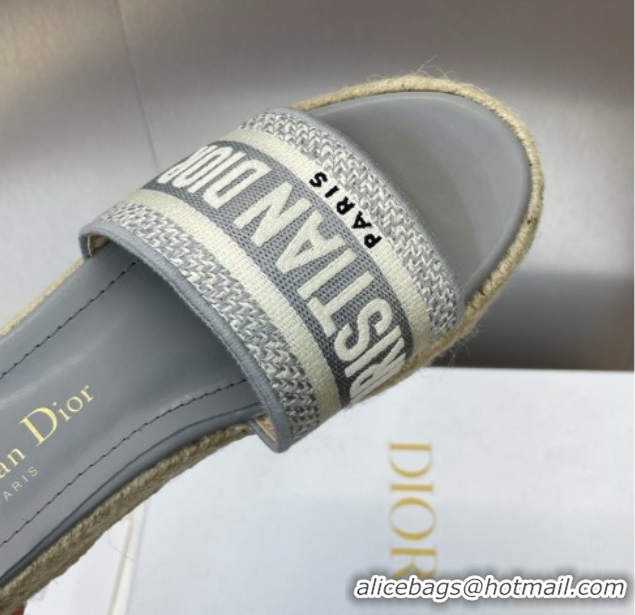 Pretty Style Dior Dway Platform Slides Sandal 4cm in Embroidered Cotton Grey 0605019