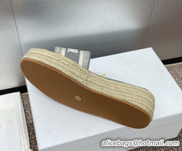 Pretty Style Dior Dway Platform Slides Sandal 4cm in Embroidered Cotton Grey 0605019
