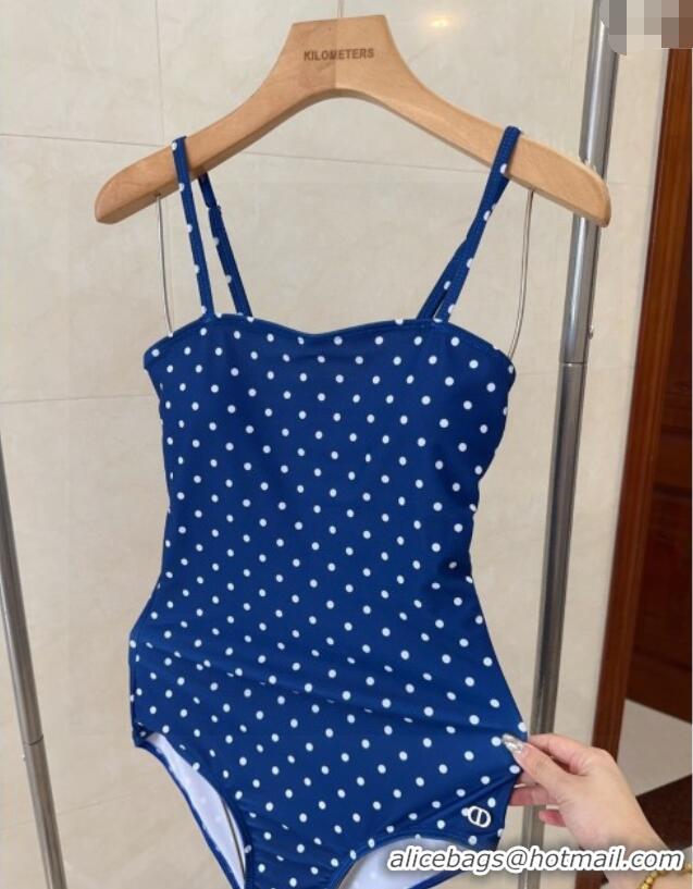 ​Hot Sell Cheap Dior One-Piece Dotted Swimwear 0616 Blue 2025