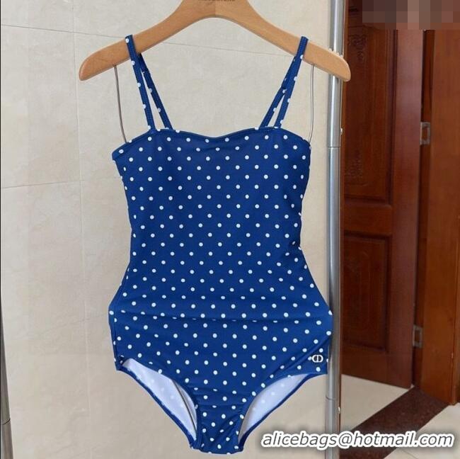 ​Hot Sell Cheap Dior One-Piece Dotted Swimwear 0616 Blue 2025