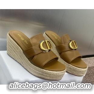 Lowest Price Dior 30 Montaigne Wedge Slides Sandal 7cm in Calfskin Leather Beige 0605026